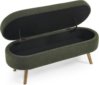 43.5" Ottoman with Storage, Storage Ottoman Bench with Safety Hinge, Foam End of Bed Bench, Upholstered Entryway Bench for Bedroom, Living Room & Window, Holds up to 330 lb, Green