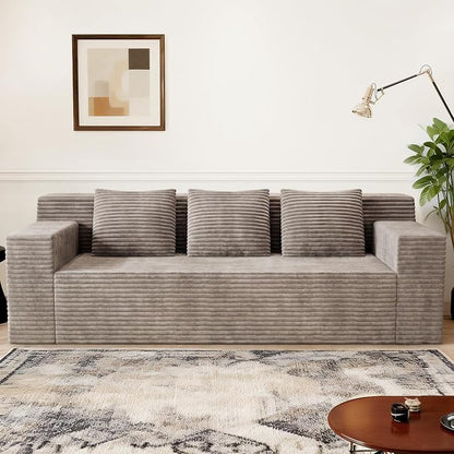 Kurhwyss 71" Corduroy Living Room Sofa, 3 Setaser Deep Seat Couch with 3 Lumbar Pillows, Comfy Boneless Sofa Modern Compressed Couch for Bedroom, Office, Apartment, No Assembly, Flat Armrests (Camel)