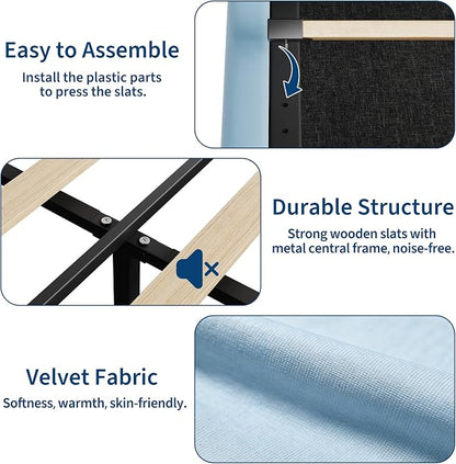 GarveeHome Twin XL Bed Frame with Storage Headboard, Kids Bed Frame with 2 Drawers, Velvet Upholstered Platform Bed Frame with Lights, No Box Spring Needed, Easy Assembly, Velvet Blue