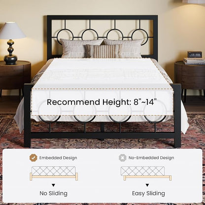 SHA CERLIN Full Size Metal Bed Frame with Vintage Circular Design Headboard and Footboard,No Box Spring Required,Easy Assembly,Noise-Free,Black