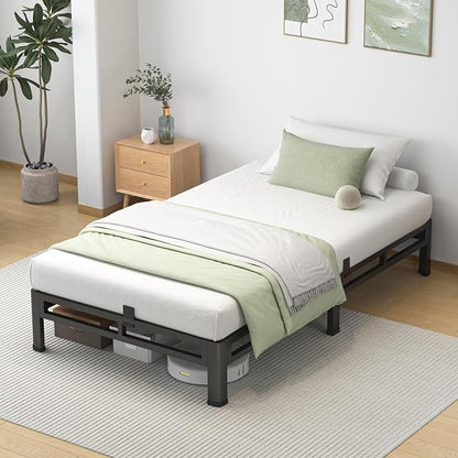 NKZ 10 Inch Twin Size Bed Frame, Metal Bed Frame & Box Spring 2 in 1 Platform with Round Corner Legs, 4000lbs Weight Capacity Reinforced Low Profile Metal Frame, Noise-Free, Easy Assembly