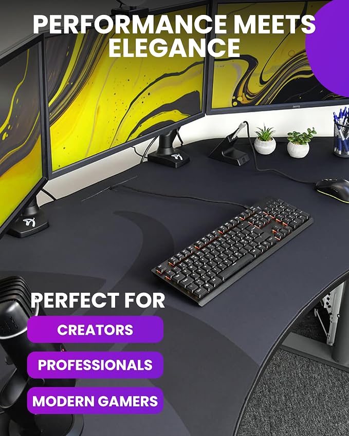 Arozzi Arena Angelo Gaming Desk with Storage - 88.6x28” Corner Desk - Curved Design Table, Fits 3 Large Screens with Adjustable Height - Full-Surface Mousepad - Gunmetal