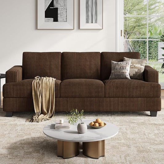 COPIAE 89 Inch Sofa with Extra Deep Seats Oversize, 3 Seater Sofa for Living Room, Modern Couch and Sofa, Comfy Armrests and Seats and Backrests, Easy Installation,Wide Corduroy Fabric Brown