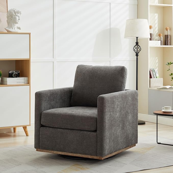 Aoiy & Wifon 30.7" W Swivel Accent Chair, Mid Century Modern Swivel Chair for Living Room, Comfy Small Accent Chair, Wavy Chenille, Charcoal