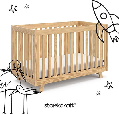 Storkcraft Beckett 3-in-1 Convertible Crib – GREENGUARD Gold Certified, Fits Standard Crib Mattress, Converts to Toddler Bed and Daybed, 4 Mattress Heights, Grow-with-Me Design (Natural)