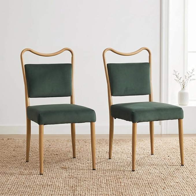 Velvet Dining Chairs Set of 6, Upholstered Dining Chairs with Wood Grained Metal Frame, Mid Century Modern Velvet Chairs for Dining Room, Kitchen and Restaurant,Velvet Green