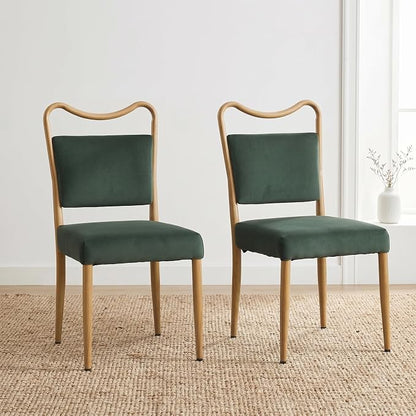 Velvet Dining Chairs Set of 6, Upholstered Dining Chairs with Wood Grained Metal Frame, Mid Century Modern Velvet Chairs for Dining Room, Kitchen and Restaurant,Velvet Green