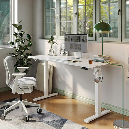 Agilestic Electric Standing Desk, 60 x 24 Inches Height Adjustable Desk, Sit Stand up for Work Office Home, Ergonomic Rising Computer Table with Memory Preset, White