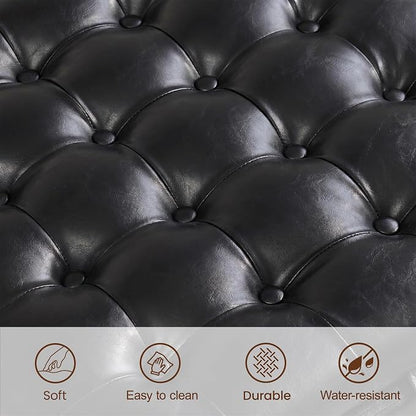 30 Inch Square Storage Ottoman Coffee Table, Modern Tufted Upholstered Ottoman with Flip Tray and Solid Wood Legs, Suitable for Living Rooms, Faux Leather Black