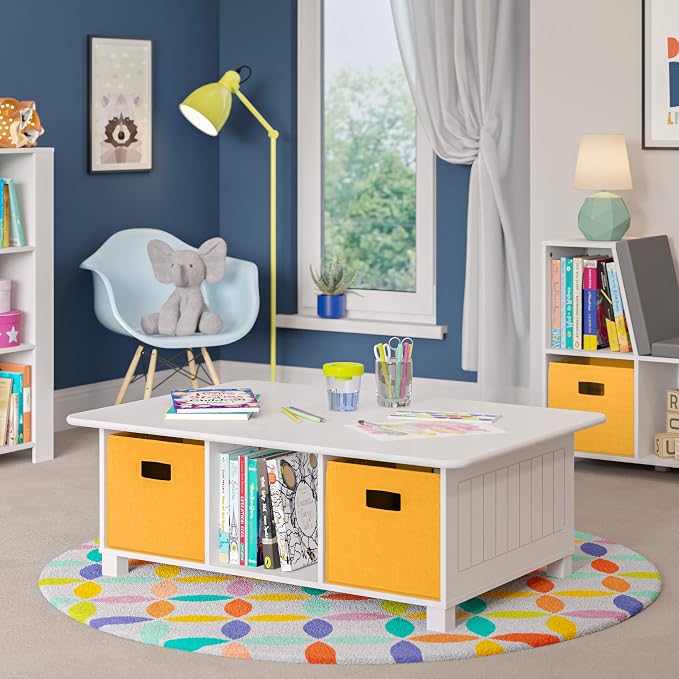 RiverRidge Home RiverRidge Activity Table, White with Golden Yellow Bins