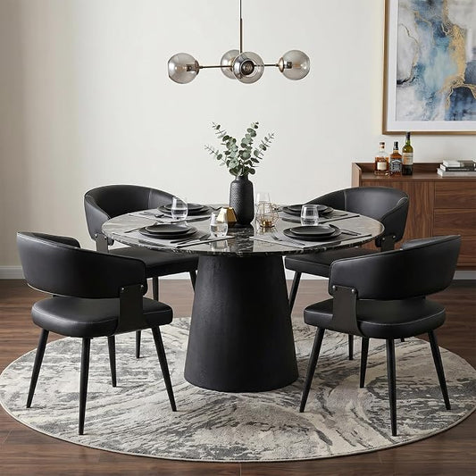 Dining Chairs Set of 4, Modern Upholstered Faux Leather Kitchen Chairs with Curved Back, Easy to Assemble & Clean for Dining Room, Restaurant, Cafe, Black