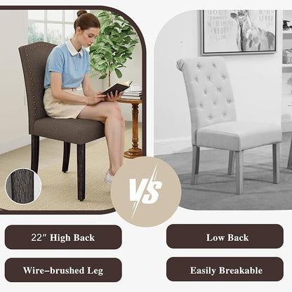 LSSBOUGHT Fabric Dining Chair Upholstered Parsons Kitchen Chair with Copper Nails and Solid Wood Legs for Dining Room,Restaurant (Taupe, 4PCS)