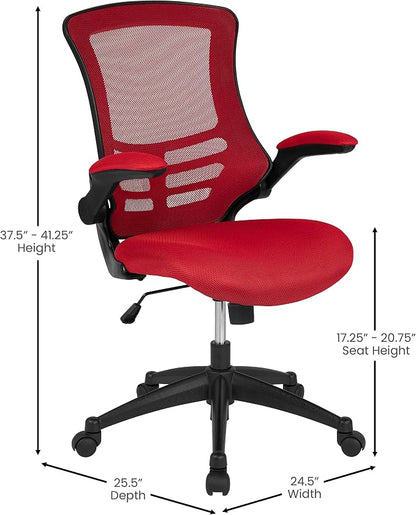 Flash Furniture Kelista Mid-Back Red Mesh Swivel Ergonomic Task Office Chair with Flip-Up Arms