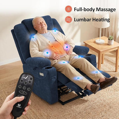 MCombo Power Lift Recliner Chair for Elderly R7510(Admiral, Large-Wide) | Oversized for Big and Tall, Heat and Massage, USB& Type C Charging Port, FSC Certified