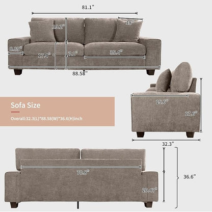 DOPEDIO Modern Loveseat Sofa for Living Room,Chenille Recliner, Removable Cover, Pocket Spring Cushions, Solid Wood Frame, Easy Assembly for Small Spaces (88.58inch，Brown)