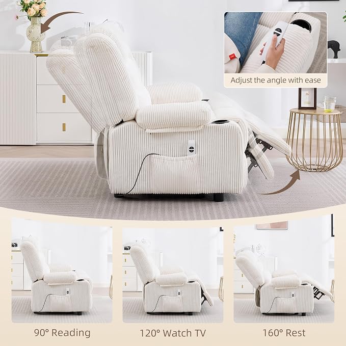 52Inch Reclining Loveseat Sofa,Power Loveseat Recliner,Electric Love seat Recliner Sofa for Bedroom,Living Room with Charging Ports,Striped White