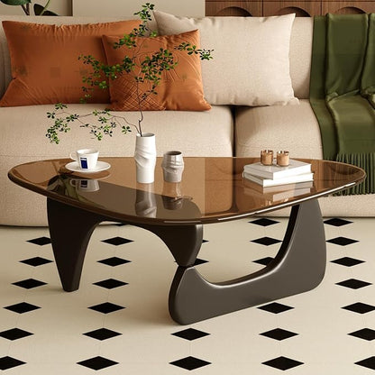 Coffee Table for Living Room Mid Century Modern Center Table with Glass Top and Wood, 32 Inch, Brown/Black