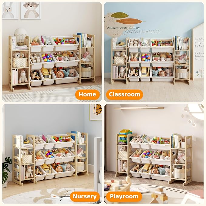 GITAWUSA Toy Storage Organizer, Kids Bookshelf with 6 Shelves, 9 Toy Bins | Toy Shelf, Storage Bin Unit, Toy Organization for Playroom, Nursery, Bedroom, Toddler Room, White, 52''W