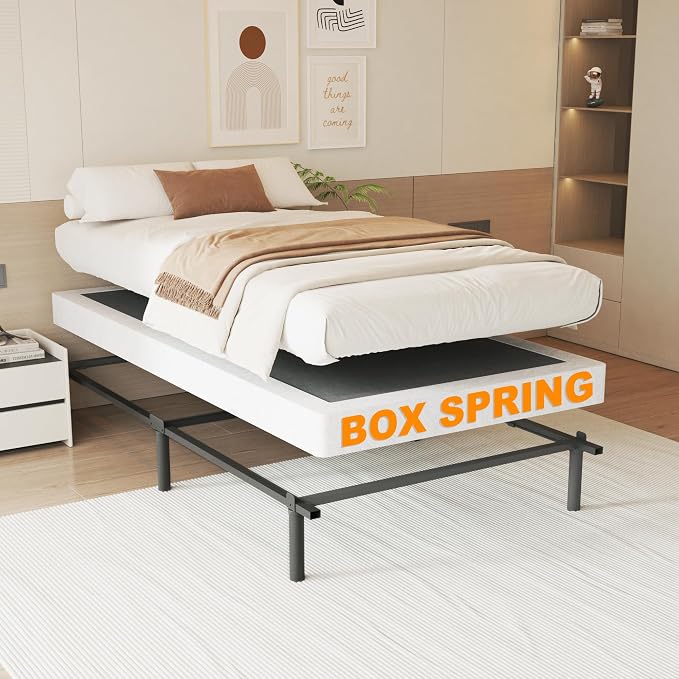 NHODIR Twin Box Spring 5 Inch Heavy Duty Box Spring Mattress Foundation, Metal Bed Base with Fabric Cover, Noise Free Easy Assembly