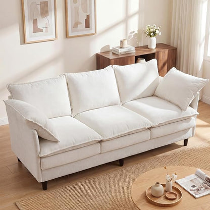3 Seater Couch Sofa, 69" Small Couch Modern Cozy Comfy Cloud Chenille Sofa 23" Deep 1 Box & 2 Pillows & Washable Cover Couches for Living Room Bedroom Apartment Office 69-Beige-1