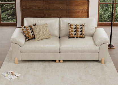 SITJOY Large Cloud Couch, 86" Wide 2 Seater Loveseat, Faux Leather in White | Pet-Friendly Scratch-Resistant Leather Sectional Sofas for Living Room, Deep Seat Wide Couch