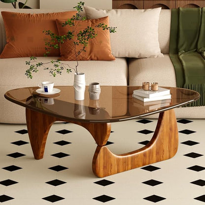 Coffee Table for Living Room Mid Century Modern Center Table with Glass Top and Wood, 36 Inch, Brown/Walnut