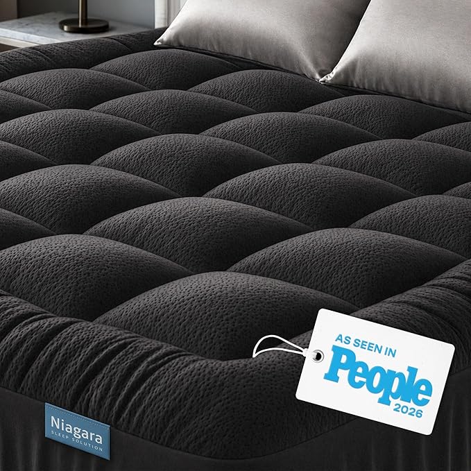 Niagara Sleep Solution Ultra Soft Twin XL Size Mattress Topper - Rayon Derived from Bamboo Pillow Top Mattress Pad for Back Pain Relief - Naturally Cooling for Hot Sleepers, Black
