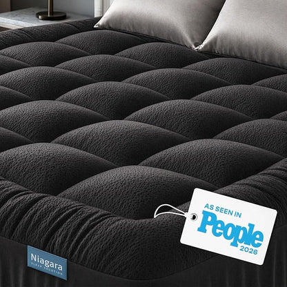 Niagara Sleep Solution Ultra Soft Twin Size Mattress Topper - Rayon Derived from Bamboo Pillow Top Mattress Pad for Back Pain Relief - Naturally Cooling for Hot Sleepers, Black