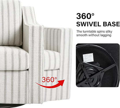 Swivel Accent Chair, Modern Round Barrel Arm Chair for Living Room, Bedroom, Comfy Club Reading Chairs for Adults (Pinstripe Grey, Set of 1)