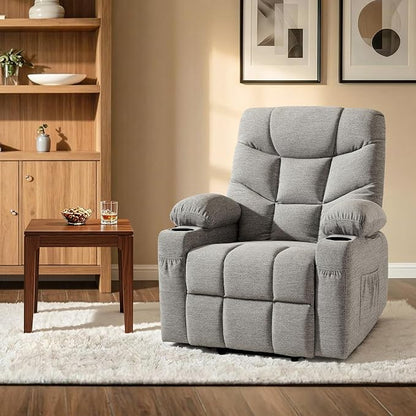 MCombo Power Lift Recliner Chair with Extended Footrest for Elderly People, Fabric 7287 (Light Grey, Medium)