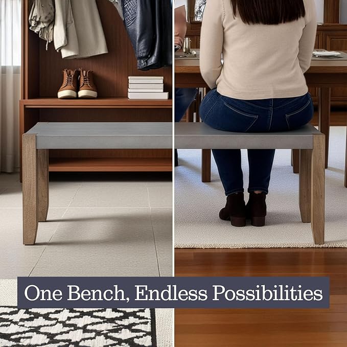Alaterre Furniture Newport Bench with Faux Concrete Seat and Wood Legs - 40 Inch Entryway Bench with Rustic Industrial Design - Benches for Bedroom, Living Room, Dining Room, and Mudroom