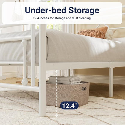 Allewie Twin Size Metal Platform Bed Frame with Victorian Vintage Headboard and Footboard/Mattress Foundation/Under Bed Storage/No Box Spring Needed/Noise-Free/Easy Assembly, White