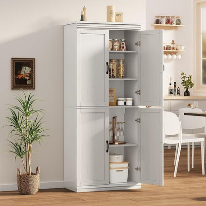 IDEALHOUSE Pantry Cabinet,70" Tall Kitchen Pantry Cabinet with Doors and Adjustable Shelves, Freestanding Cupboard, Tall Storage Cabinet for Bathroom, Dining Room, Living Room (Antique White)