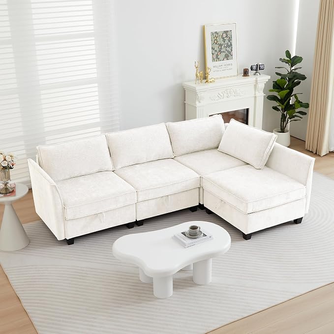 ORRD Corner Modular Sectional Sofa Set, Convertible L Shaped Couch with Storage, 4 Seater Sofa Modular for Living Room, Office (Beige)