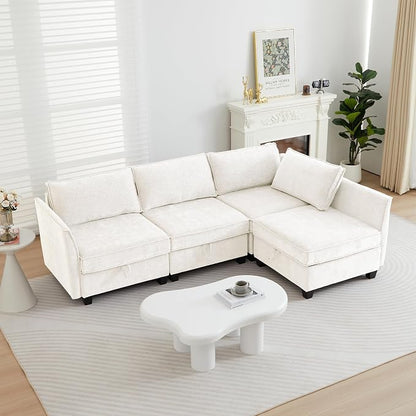 ORRD Corner Modular Sectional Sofa Set, Convertible L Shaped Couch with Storage, 4 Seater Sofa Modular for Living Room, Office (Beige)