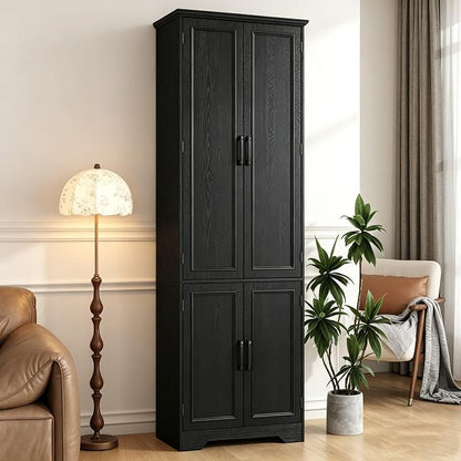 Function Home 72" Kitchen Pantry Cabinet, Tall Wood Farmhouse Storage Cabinet with Doors and Adjustable Shelves, 6 Tier Freestanding Cupboard for Kitchen Dining Room Living Room Bathroom, Black