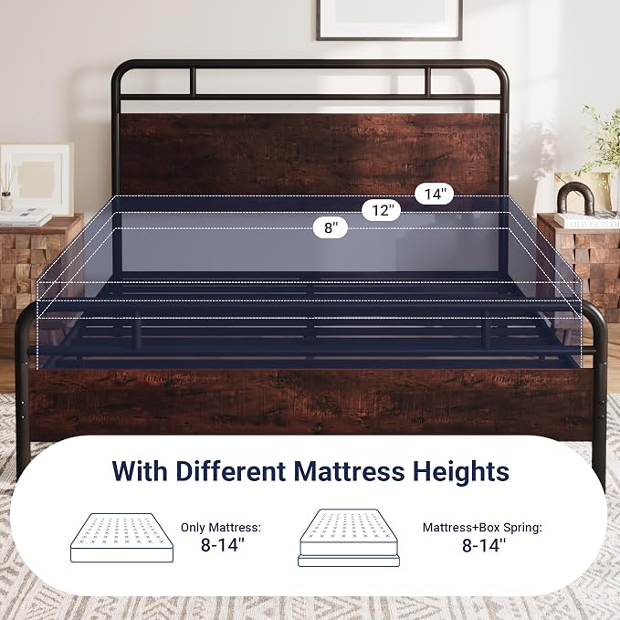 Allewie Full Size Platform Bed Frame with Wooden Headboard and Footboard, Heavy Duty 13 Metal Slats Support, Under-Bed Storage, No Box Spring Needed, Noise Free, Easy Assembly, Mahogany