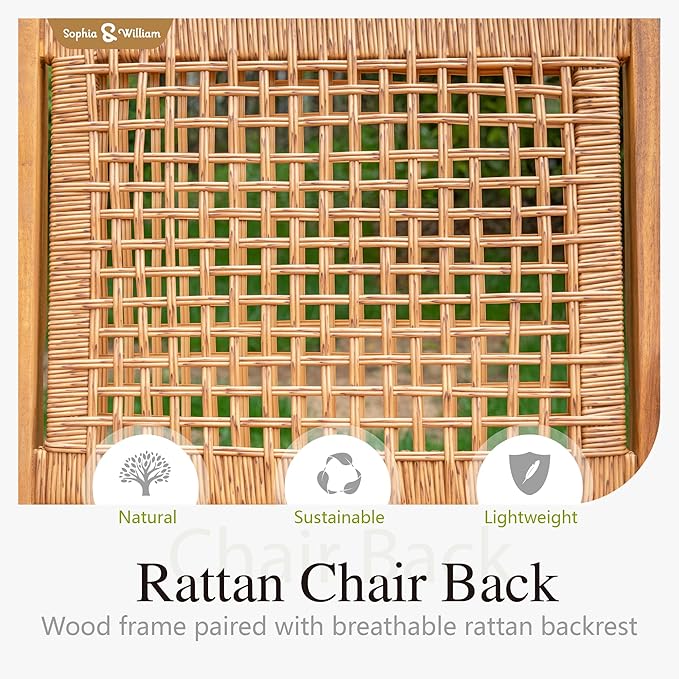 Sophia & William Outdoor Dining Set, Patio Furniture Set with Table and Chairs Set Wooden, Rattan Furniture Set of 8 Chairs and 1 Acacia Wood Rectangular Table for Yard, Garden, Porch and Poolside