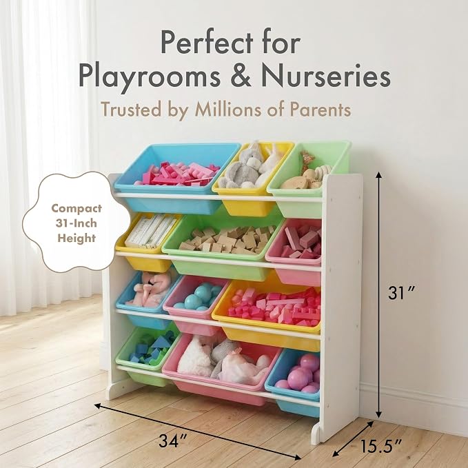 Humble Crew Kids' Toy Storage Organizer, White/Pastel (WO560P)