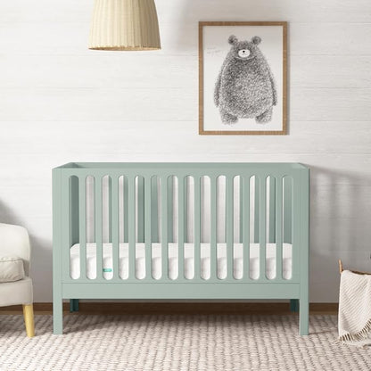 Newton Baby Galileo Standard Crib, Solid Beech Wood in Sage Color, 3-in-1 Convertible Crib with Toddler Bed Conversion Kit, Baby-Safe Finish