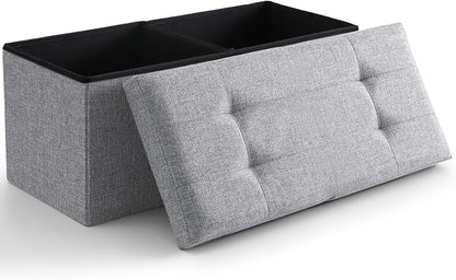Storage Ottoman Bench Foldable Seat Footrest End of Bed Ottoman with Flipping Lid for Living Room, 75L, 30 inches Linen Fabric Grey