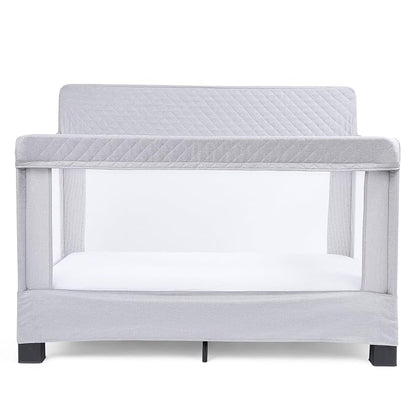 Baby Delight Horizon Full Size Crib, Breathable Mesh Walls, Tool-Free Assembly Baby Bed, Luxe Quilted Easy to Clean Fabric, Grey