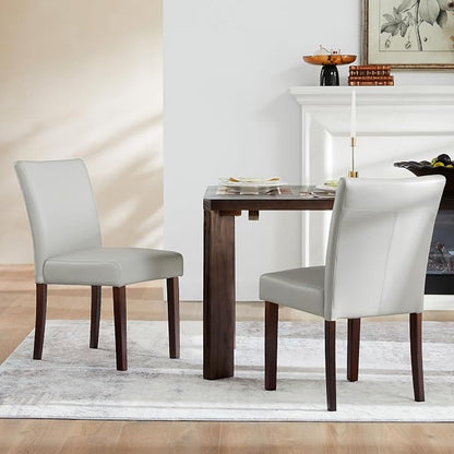 Watson & Whitely Upholstered Dining Chairs, Faux Leather, Set of 6, Grey | Solid Wood Legs, Padded Seat, Low Back, Modern Armless Parsons Chair for Kitchen, Dining Room, Restaurant
