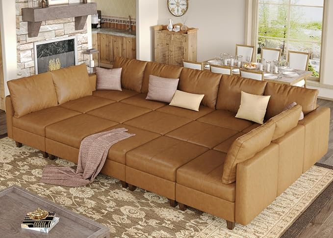 EASE MOOSE Modular Sectional Sofa Sleeper Couch with Storage, Faux Leather Sectional Large Moduar Sleeper Sofa Modular Couch for Living Room