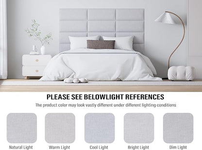 Peel and Stick Upholstered Wall Mounted Headboard Queen Size, 9 Panels Tufted Fabric Headboard,Wall Mounted Headboards, Interior Wall Panels for Bedroom, 10"x24" Light Grey