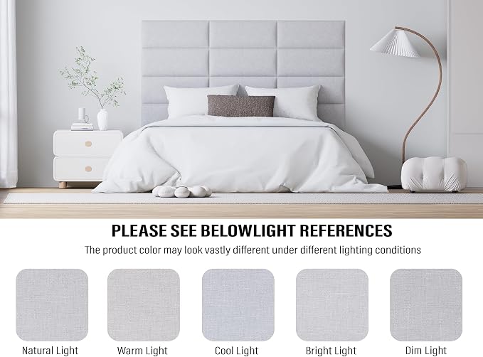 Peel and Stick Upholstered Wall Mounted Headboard King Size, 12 Panels Tufted Fabric Headboard,Wall Mounted Headboards, Interior Wall Panels for Bedroom, 10"x24" Light Grey