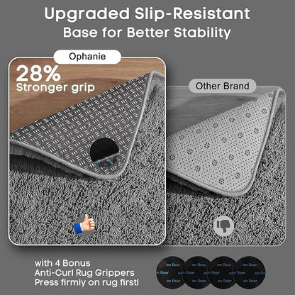 Ophanie Runner Rug for Hallway, 2x6 Washable Non-Slip Fluffy Soft Bedside Rugs 2 Pack, Bedroom Living Room Shaggy Gray Carpet for Kids Girls Boys Dorm Nursery Decor,Grey with Over 99 pcs Pile fibers