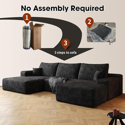 AUGOP 108" Sectional Couches for Living Room Modern Modular Sofa with L-Shape Couchs Upholstered Boneless Couch Deep Seat Sectional Couch with Chaise (Black, Left Facing Chaise+2Seaters+1Ottoman)