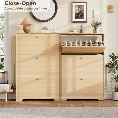 Nicetree Shoe Storage Cabinet, Slim Shoe Cabinet, Hidden Shoe Rack Cabinet, Shoe Storage Cabinet for Entryway, Hallway, Foyer, Natural Oak
