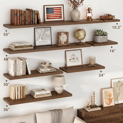 Vivelove 10.2 Inches Floating Shelves Wall Mounted, 10" Deep Wall Shelves for Bedroom, Bathroom, Living Room, Kitchen, Office, Home Decor, Modern Shelf, Set of 2, Walnut, 10.2x10.2x1.5